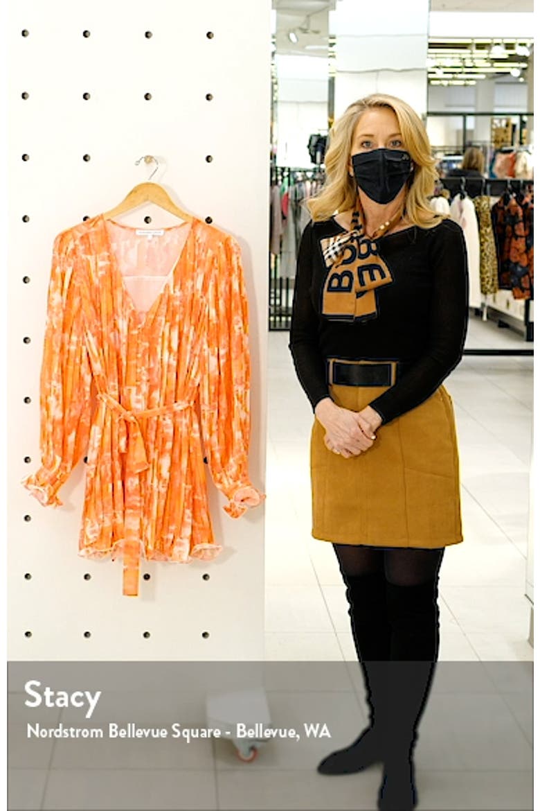 Watercolor Print Pleated Long Sleeve Fit & Flare Dress video
