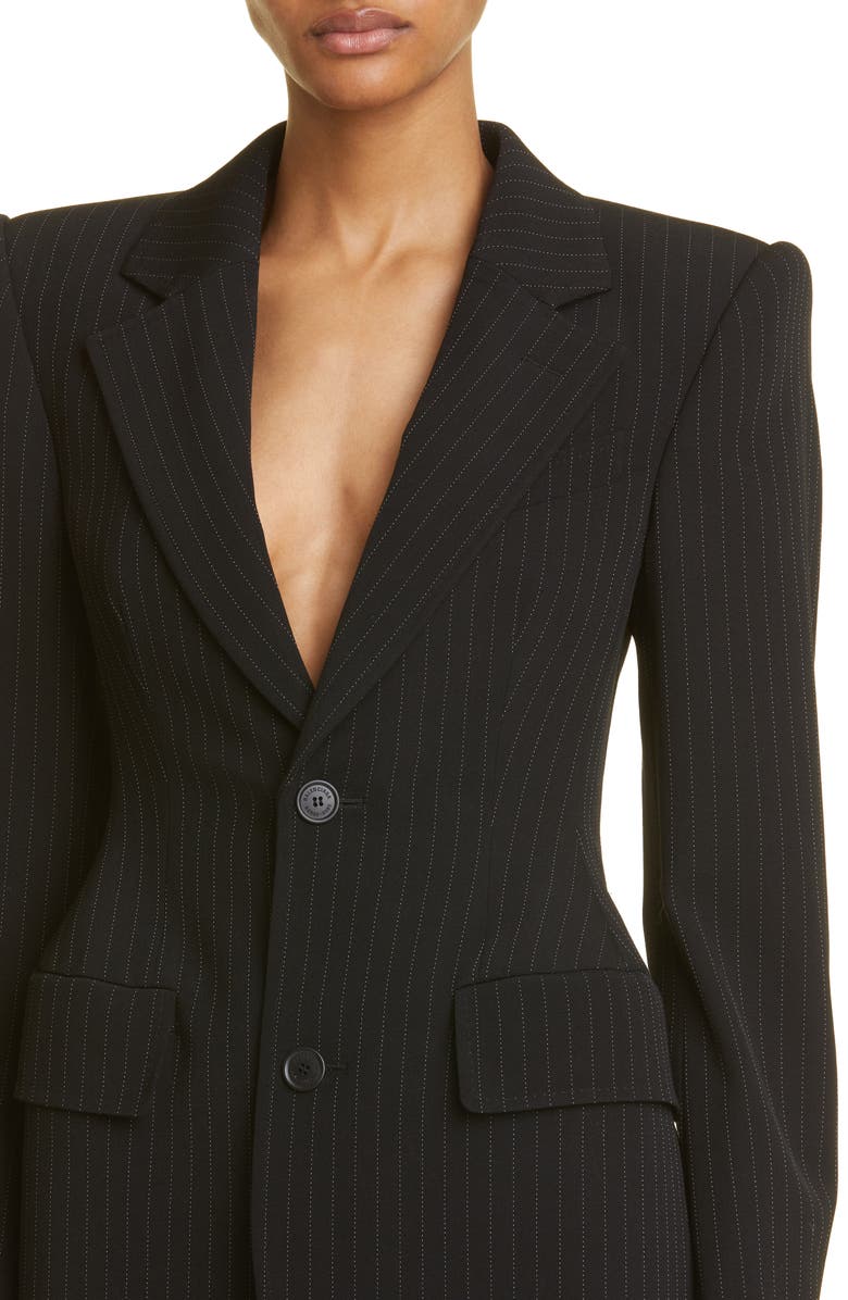 Balenciaga Hourglass Pinstripe Stretch Wool Blazer, Alternate, color,
