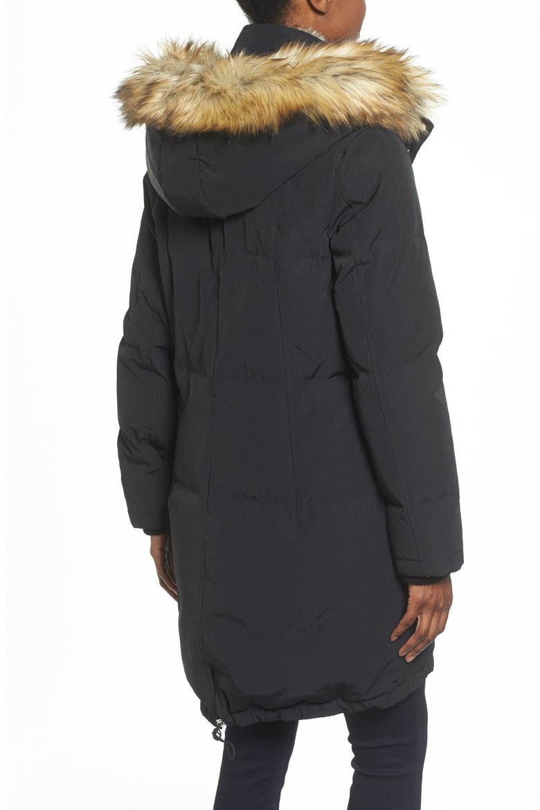 Down & Feather Fill Parka with Faux Fur Trims, Alternate, color, BLACK