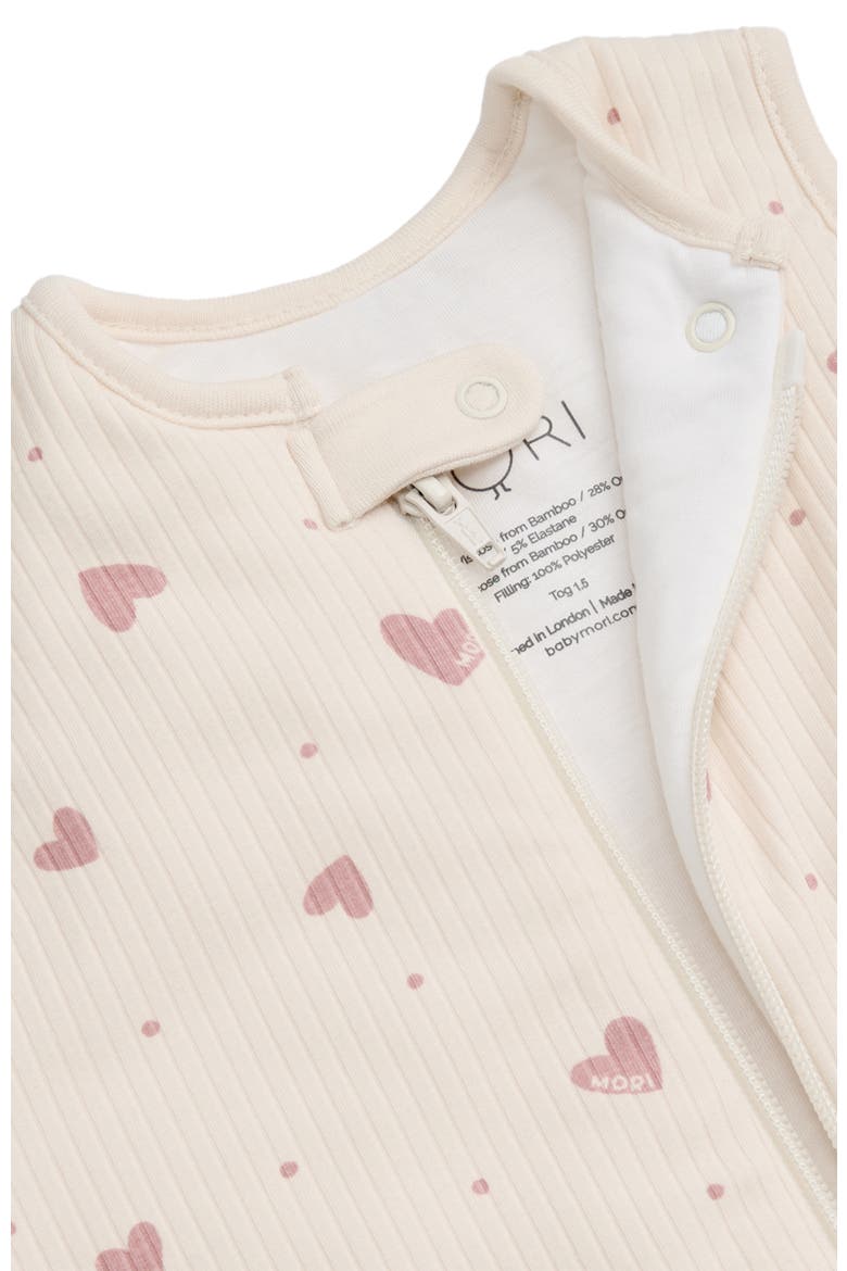 Ribbed Front Opening Sleeping Bag 1.5 Tog, Alternate, color, Hearts Gardenia & Misty Rose