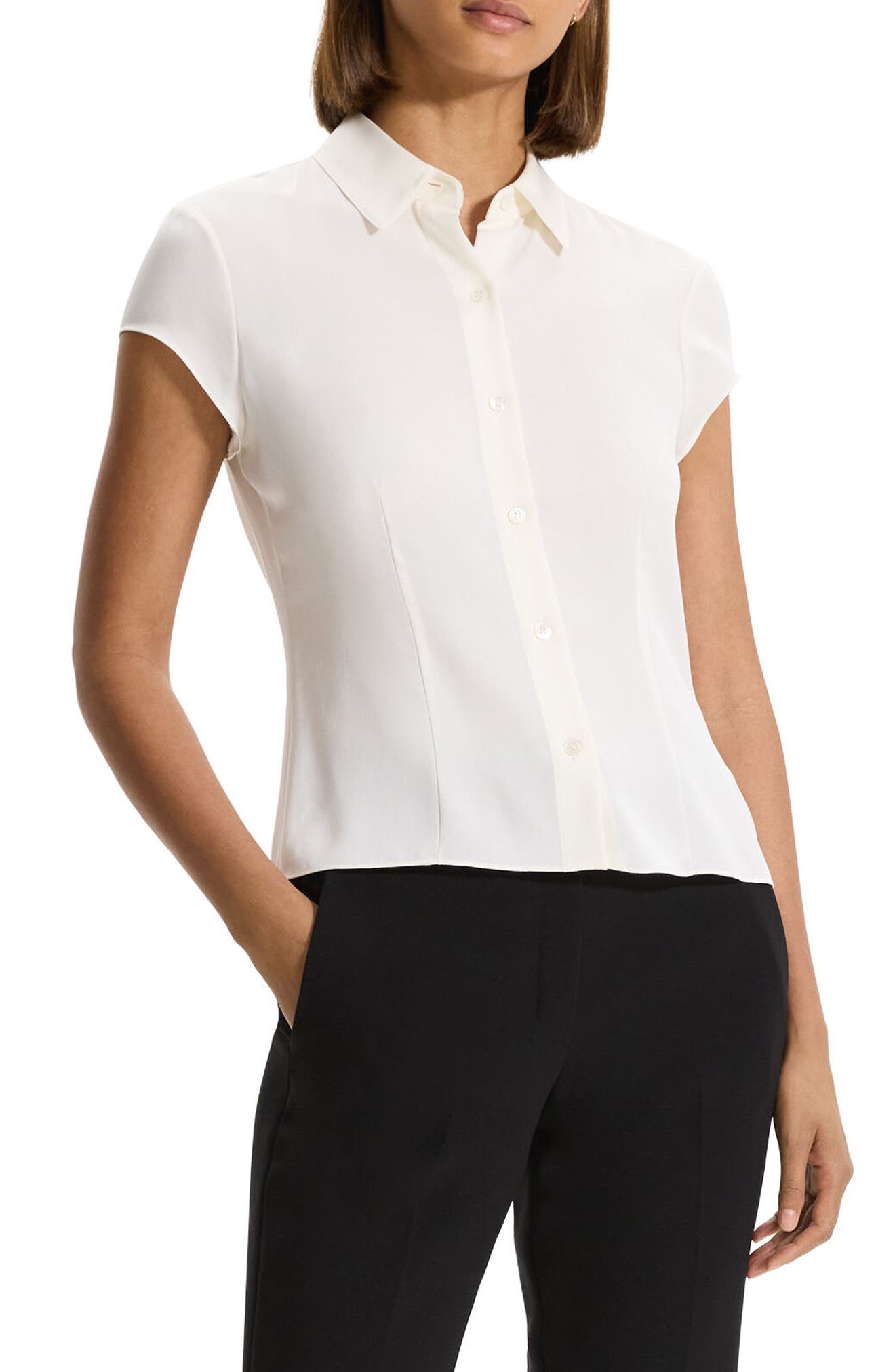 Cap Sleeve Silk Shirt