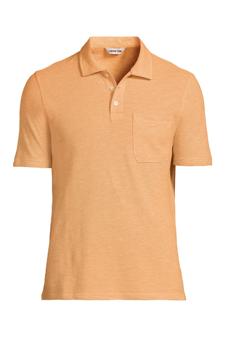 Short Sleeve Cotton Linen Polo, Alternate, color, Sweet Mango Heather