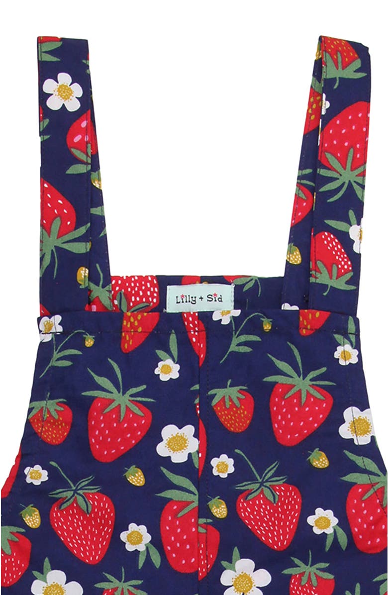 Lilly + Sid Organic Cotton Strawberry Print Dungarees Jumpsuit, Alternate, color, Red