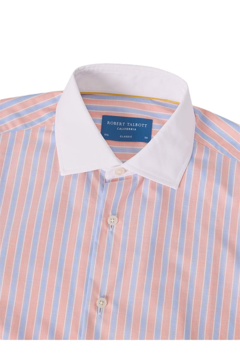 Reynolds Blue Multi Stripe Light Weight Poplin Shirt in Contemporary fit, Alternate, color, Orange Multi