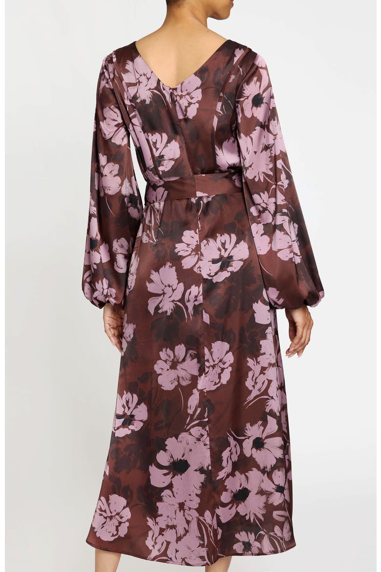 Parker Fit and Flare Midi Dress in Floral Twill Crepe, Alternate, color, RAISIN