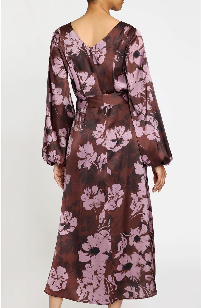 Santorelli Parker Fit and Flare Midi Dress in Floral Twill Crepe, Alternate, color, Raisin