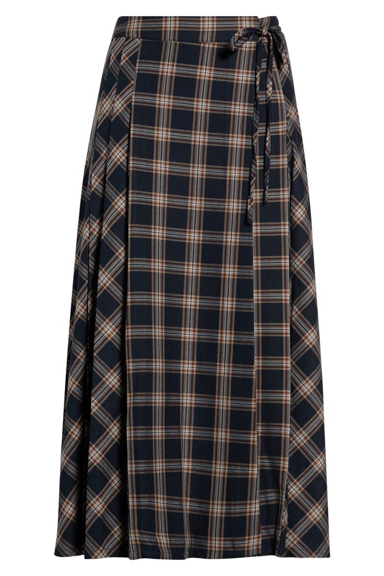 Check Wrap Midi Skirt, Main, color, NAVY