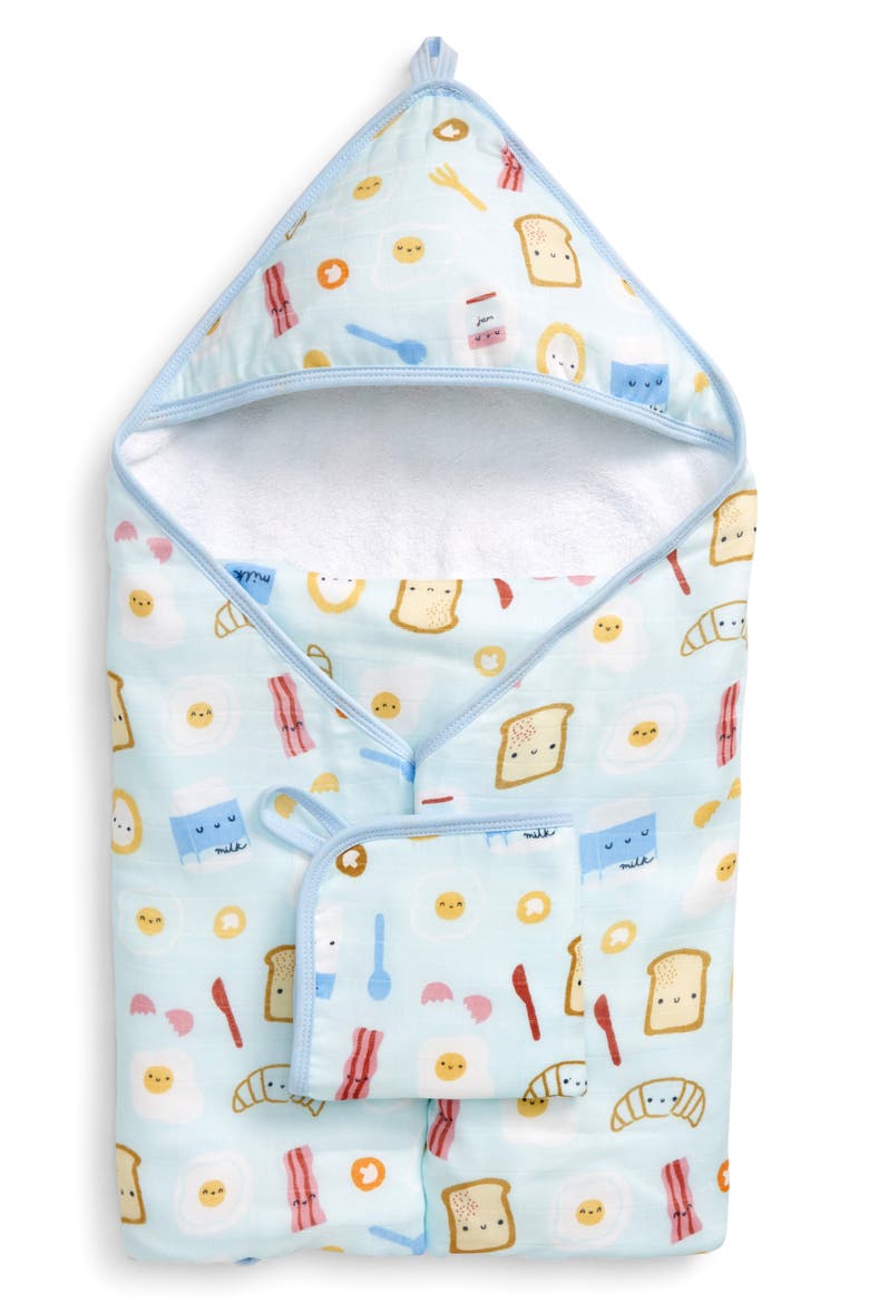 Muslin Hooded Towel & Washcloth Set, Main, color, BREAKFAST BLUE