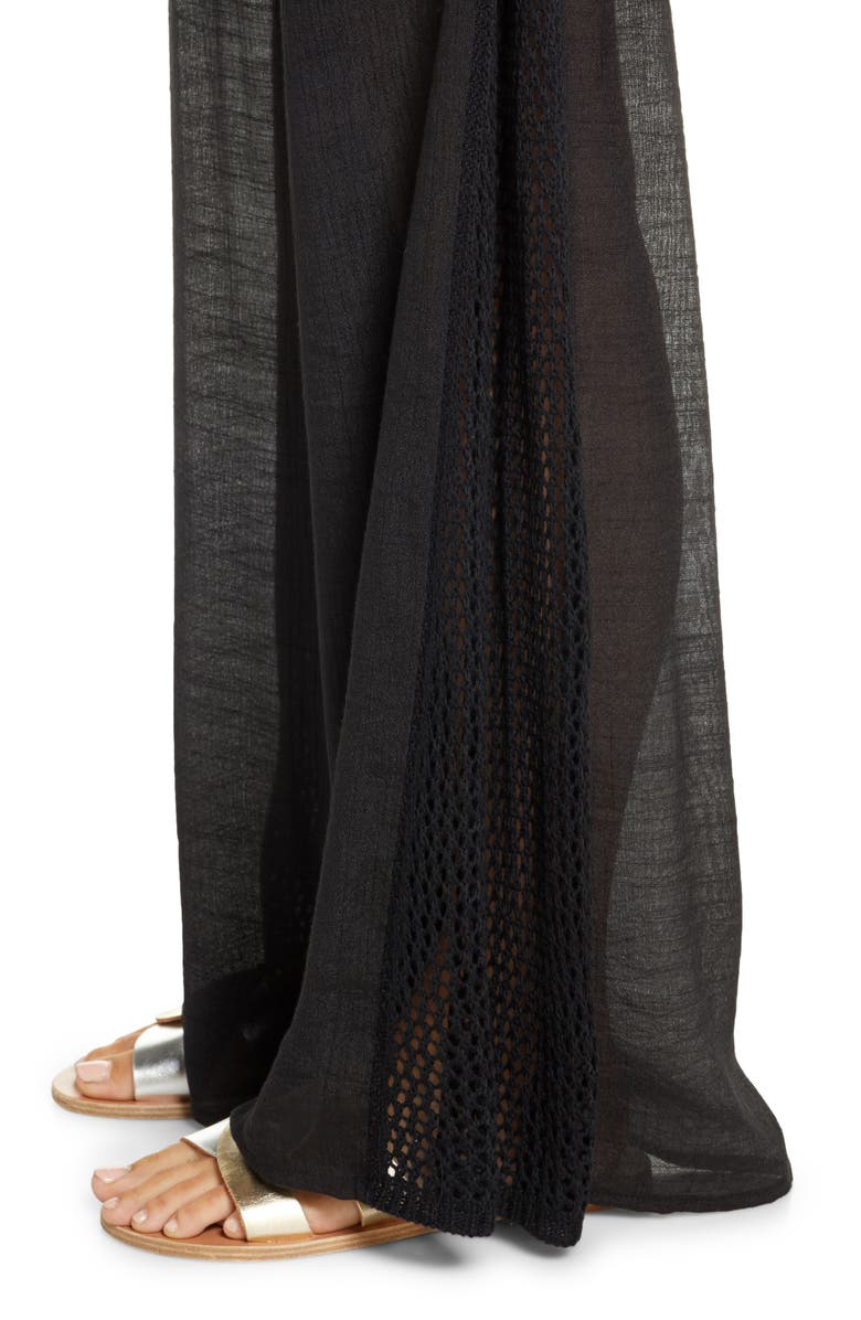 Elan Crochet Trim Wide Leg Cover-Up Pants, Alternate, color, Black