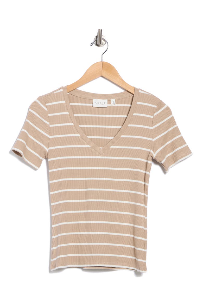 Stripe V-Neck Top, Alternate, color, NOMAD/ BONE