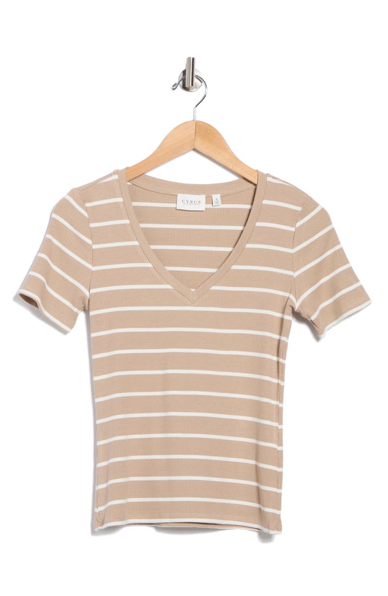 CYRUS Stripe V-Neck Top, Alternate, color, Nomad/ Bone