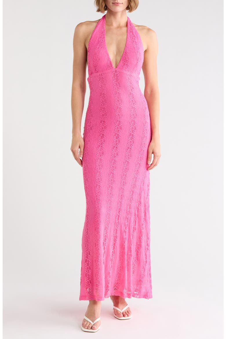 Zoi Lace Halter Maxi Dress, Main, color, HOT PINK