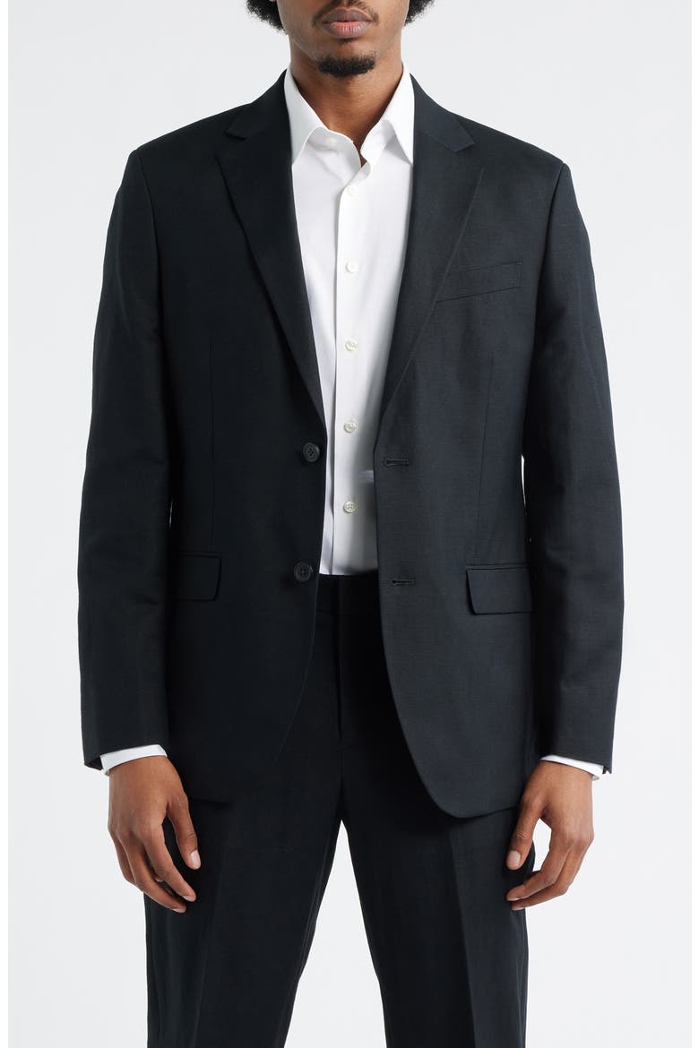 Slim Fit Solid Linen Blend Sport Coat, Main, color, BLACK