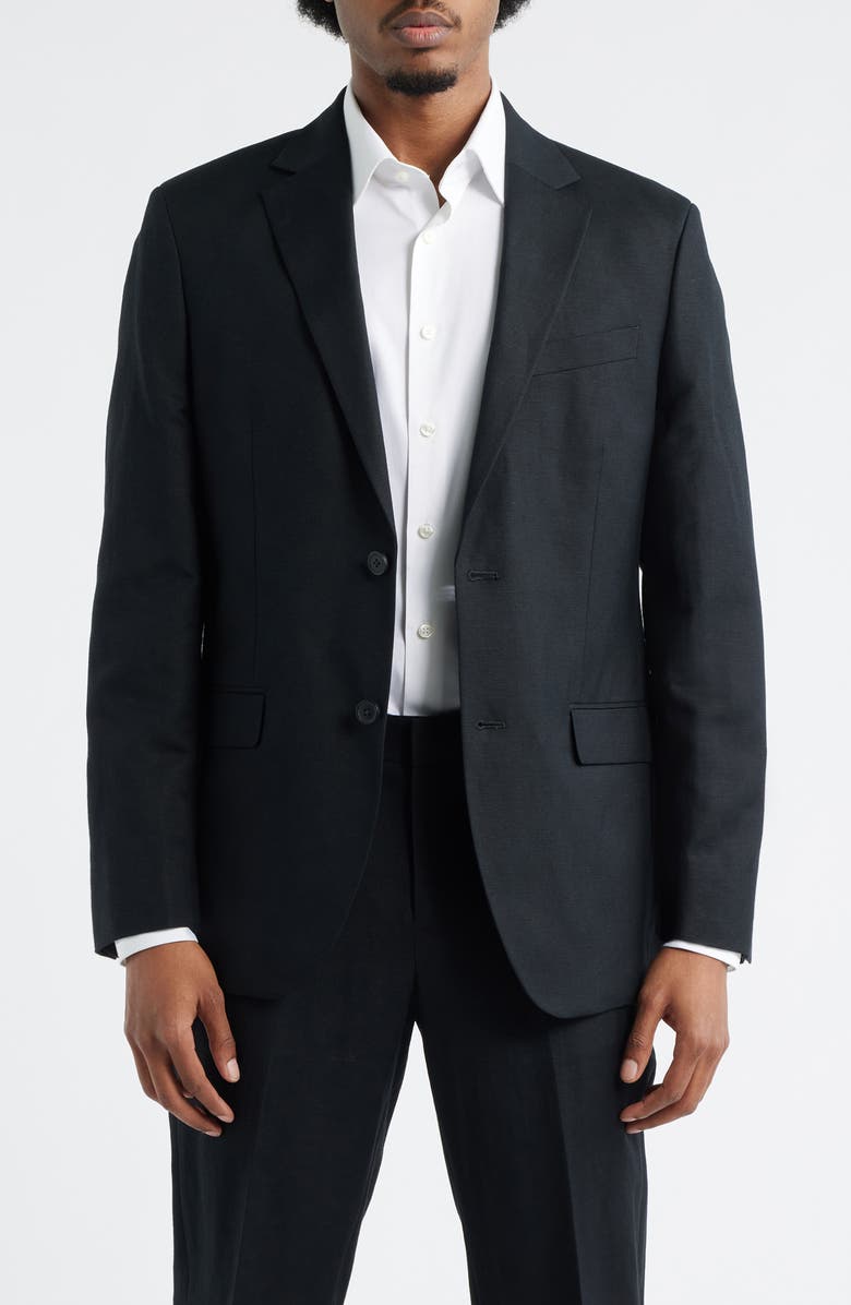 Open Edit Slim Fit Solid Linen Blend Sport Coat, Main, color, Black