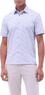 Bugatchi Milo OoohCotton® Feather Print Short Sleeve Button-Up Shirt
