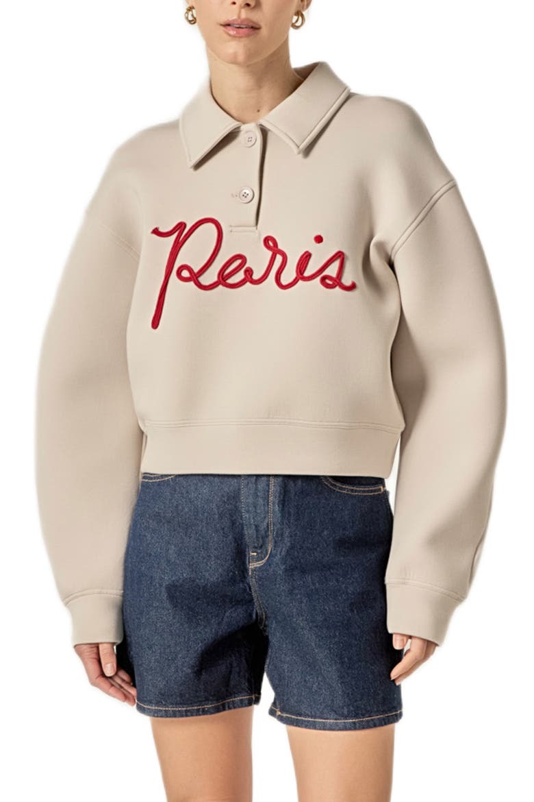 Lettering Scuba Polo Pullover, Main, color, CREAM/ RED