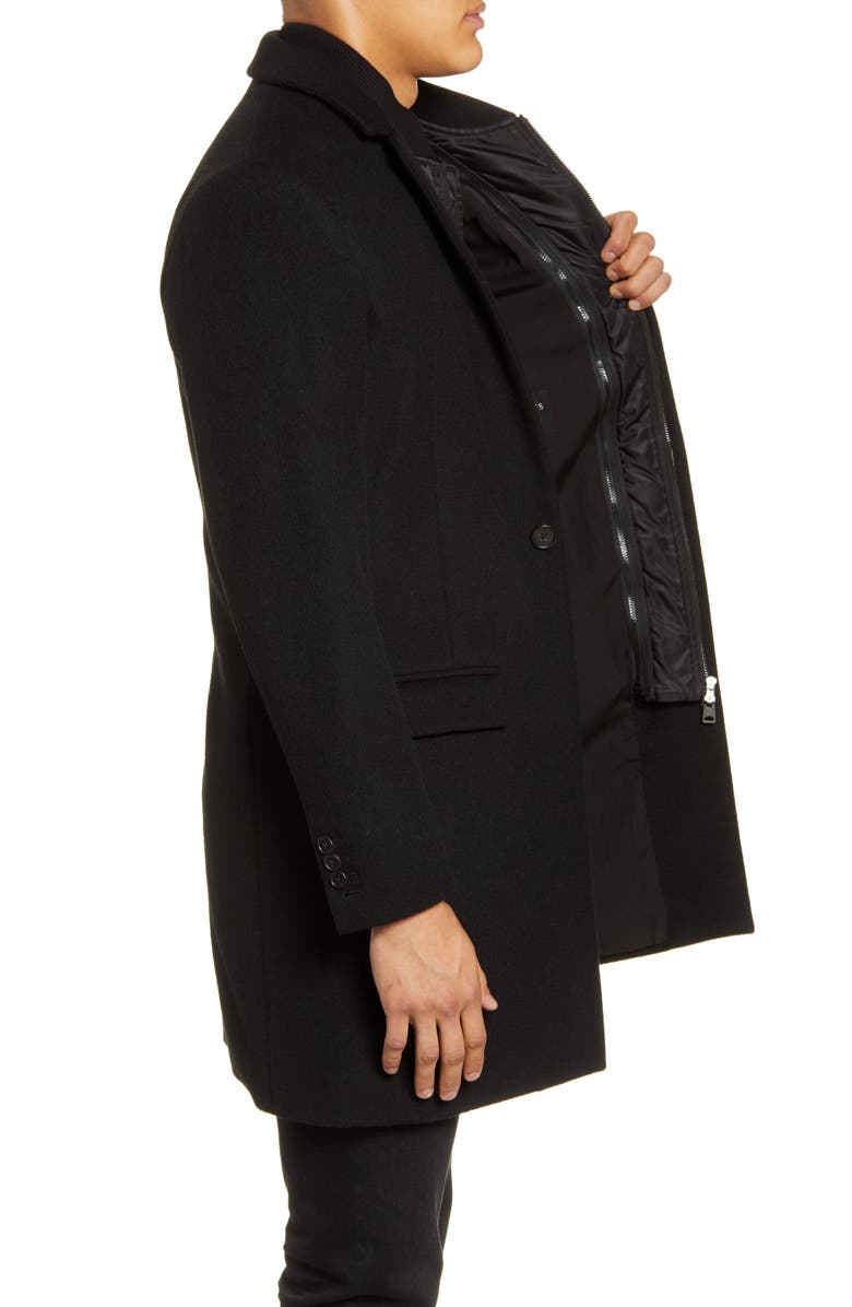 AllSaints Lockwood Slim Fit Wool Coat with Removable Bib Inset, Alternate, color, 