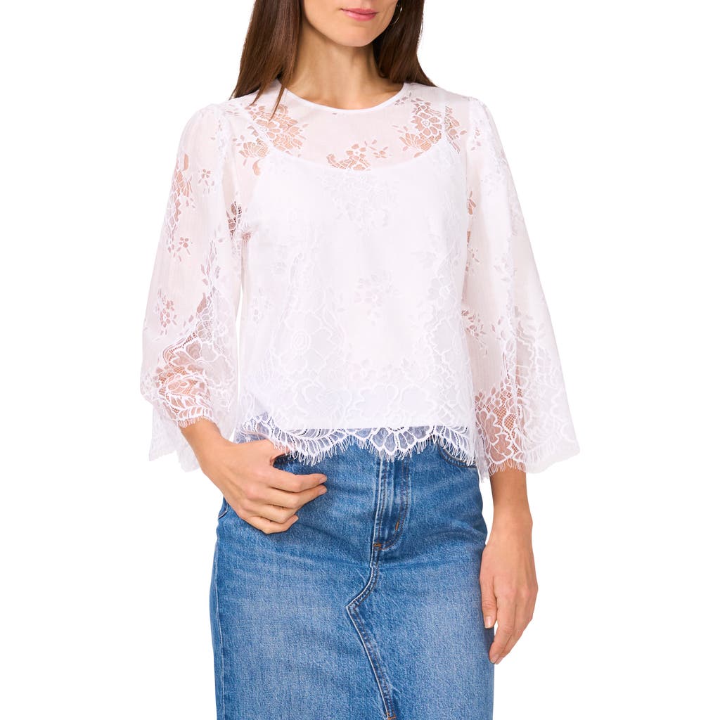 Vince Camuto Lace Scalloped Hem Top In White