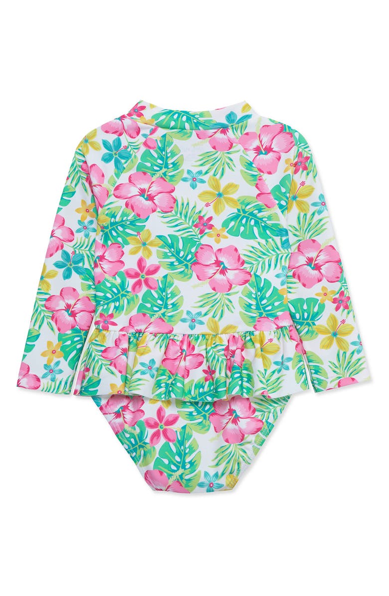 Little Me Tropical Long Sleeve One-Piece Rashguard Swimsuit, Alternate, color,