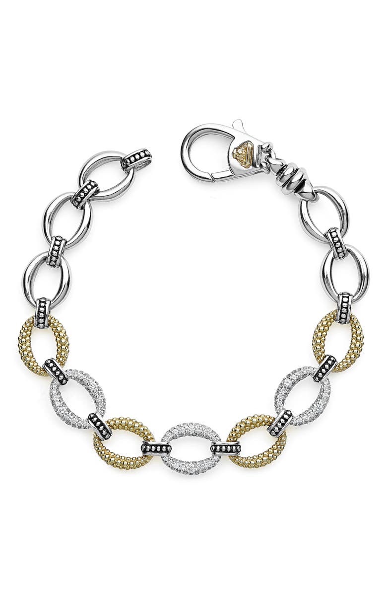 LAGOS Caviar Lux Pavé Diamond Link Bracelet, Main, color, Silver