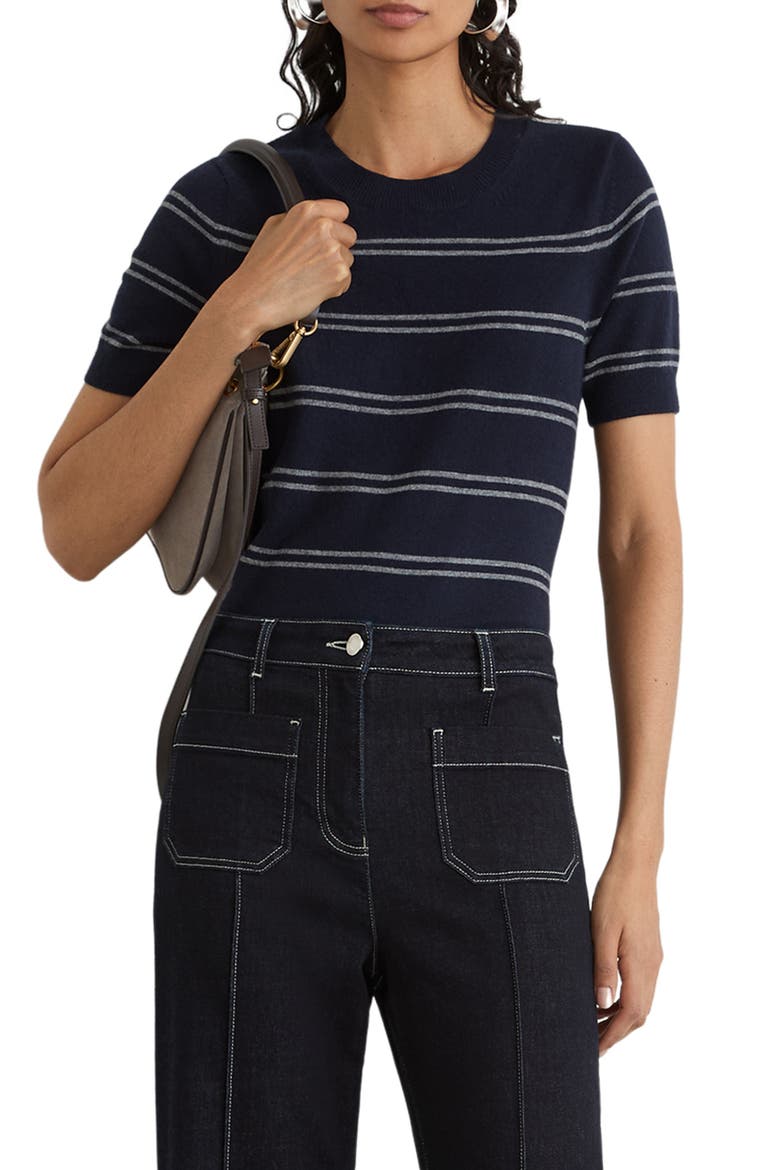 Sabrina Short Sleeve Sweater, Main, color, NAVY/ GREY