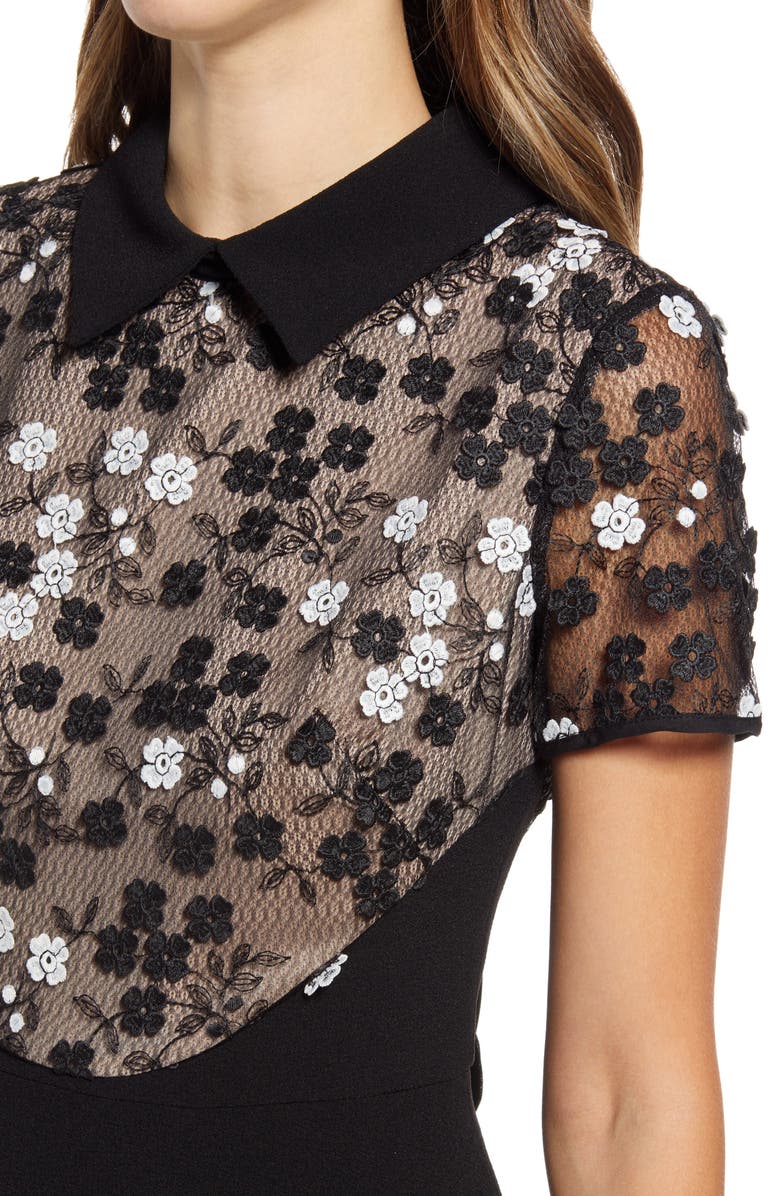 Shani Lace Bodice Fit & Flare Dress, Alternate, color, Black/Nude