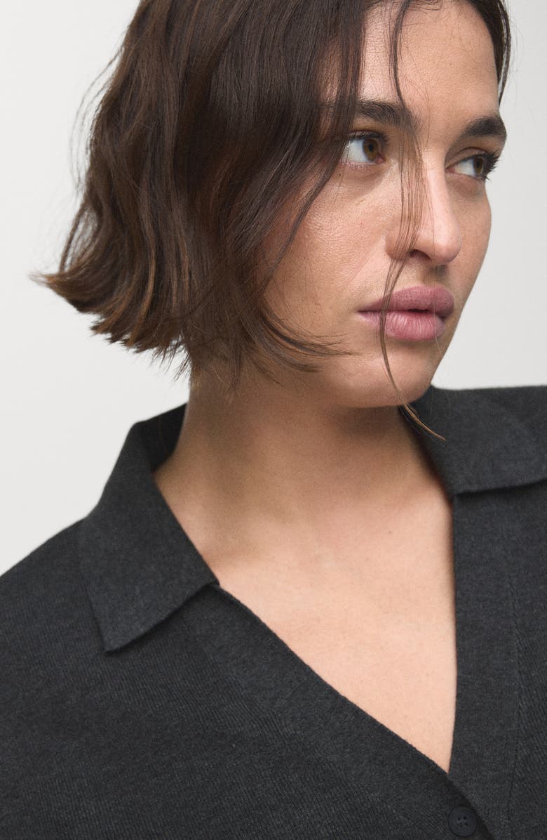 MANGO Rib Short Sleeve Polo Sweater, Alternate, color, Medium Heather Grey