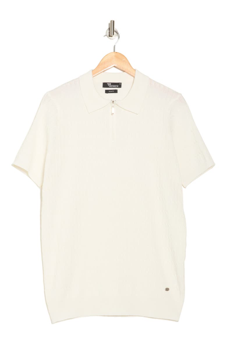 Textured Sweater Knit Zip Polo, Alternate, color, CREAM