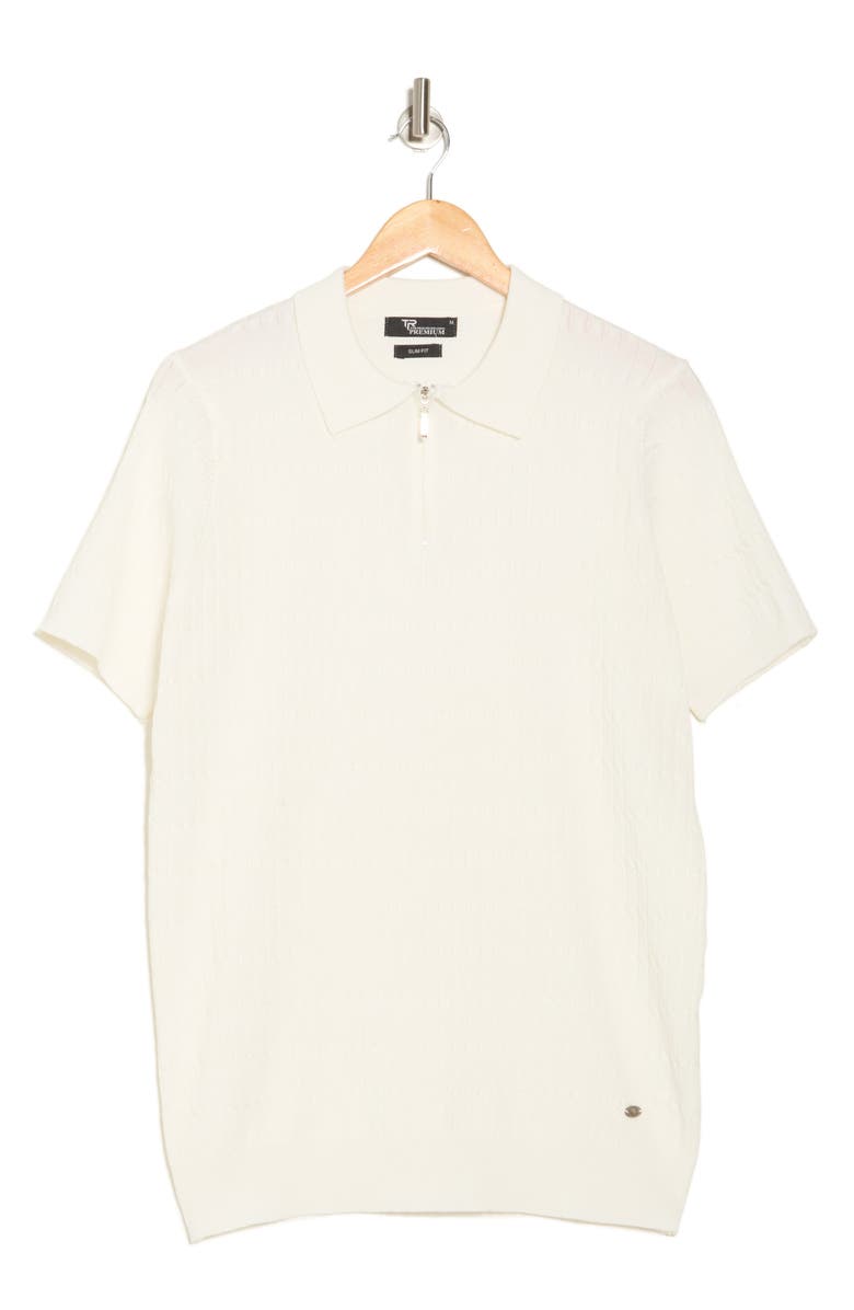 T.R. PREMIUM Textured Sweater Knit Zip Polo, Alternate, color, Cream
