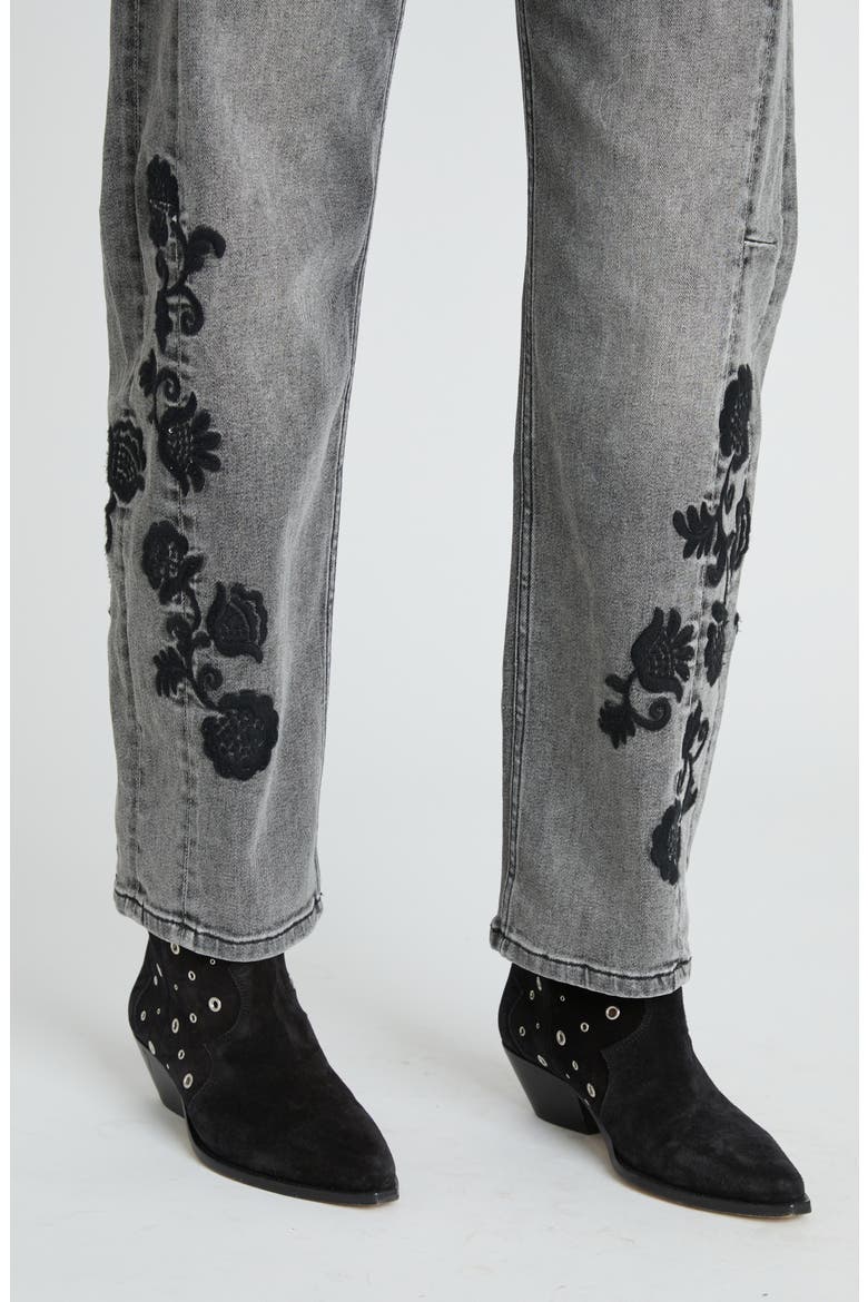 Elaine x Black Brocade Straight Leg Jeans, Alternate, color, GREY WASH
