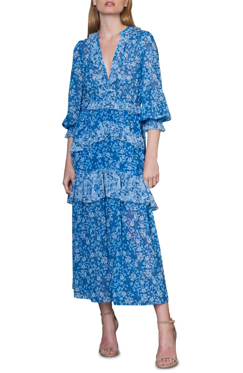 ML Monique Lhuillier Ruffle Tier Midi Dress, Main, color, 