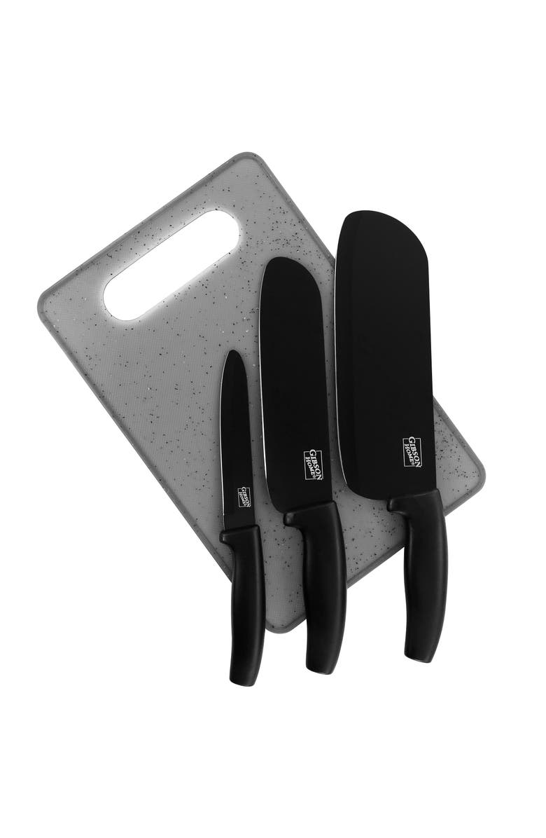 Gibson Home Edge Craft 4 Piece Nonstick Stainless Steel Cutlery Set with Cutting Board, Main, color, Black