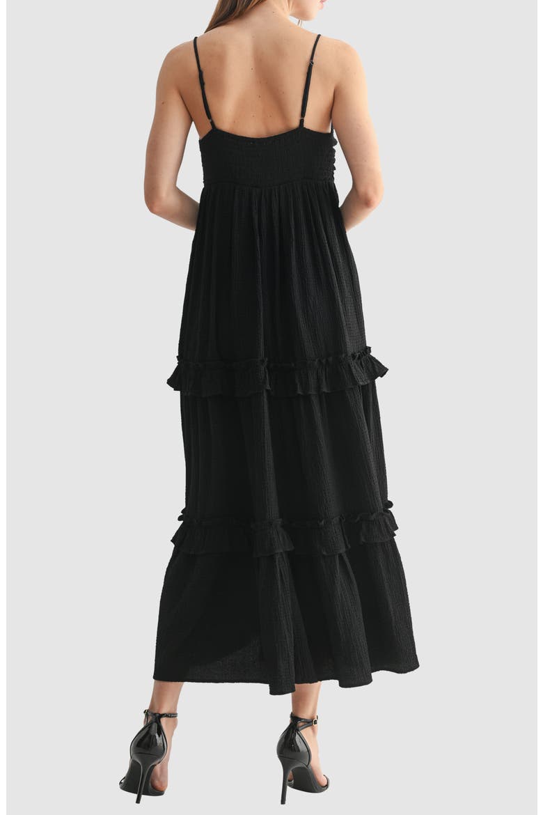 Empire Waist Ruffled Maxi Slipdress, Alternate, color, BLACK