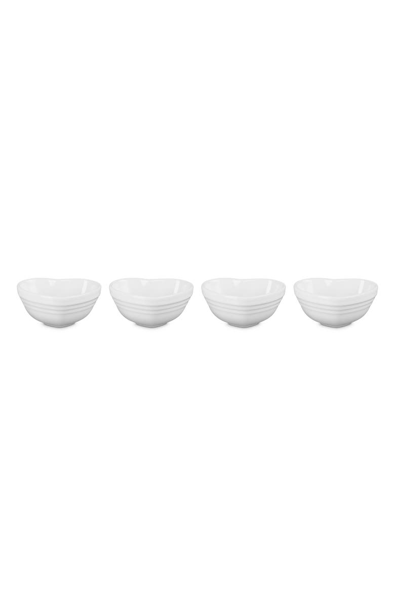 Le Creuset Set of 4 Stoneware Mini Heart Pinch Bowls, Main, color, White