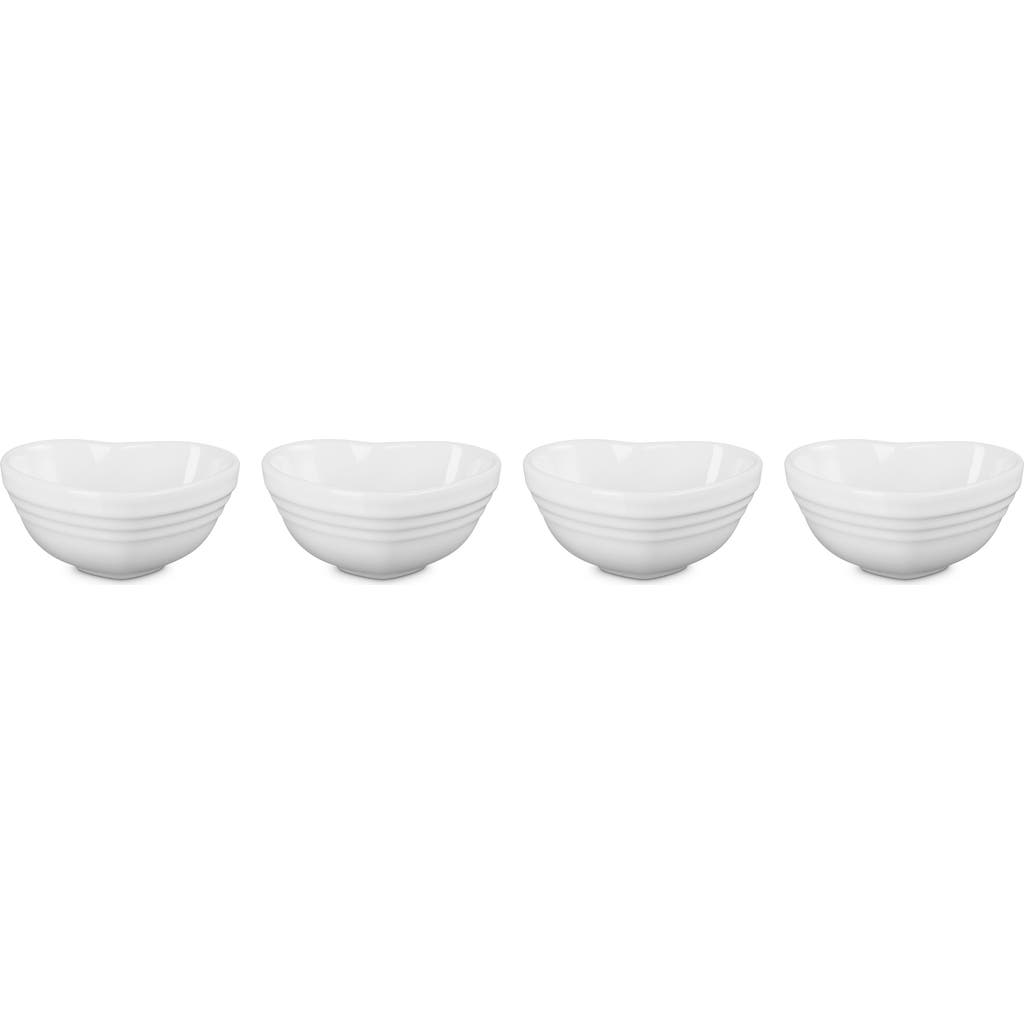 Le Creuset Set Of 4 Stoneware Mini Heart Pinch Bowls In White