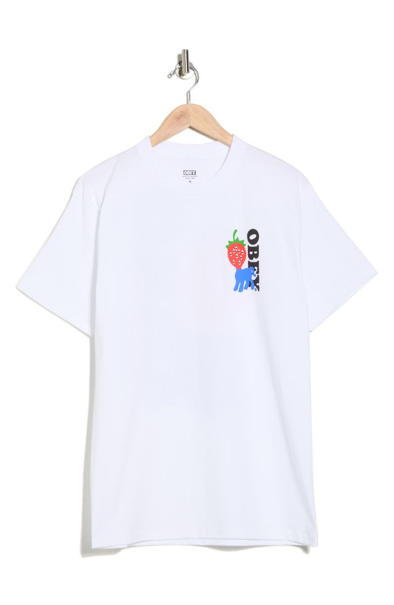 Obey Strawberry Logo Cotton Graphic T-Shirt, Alternate, color, White