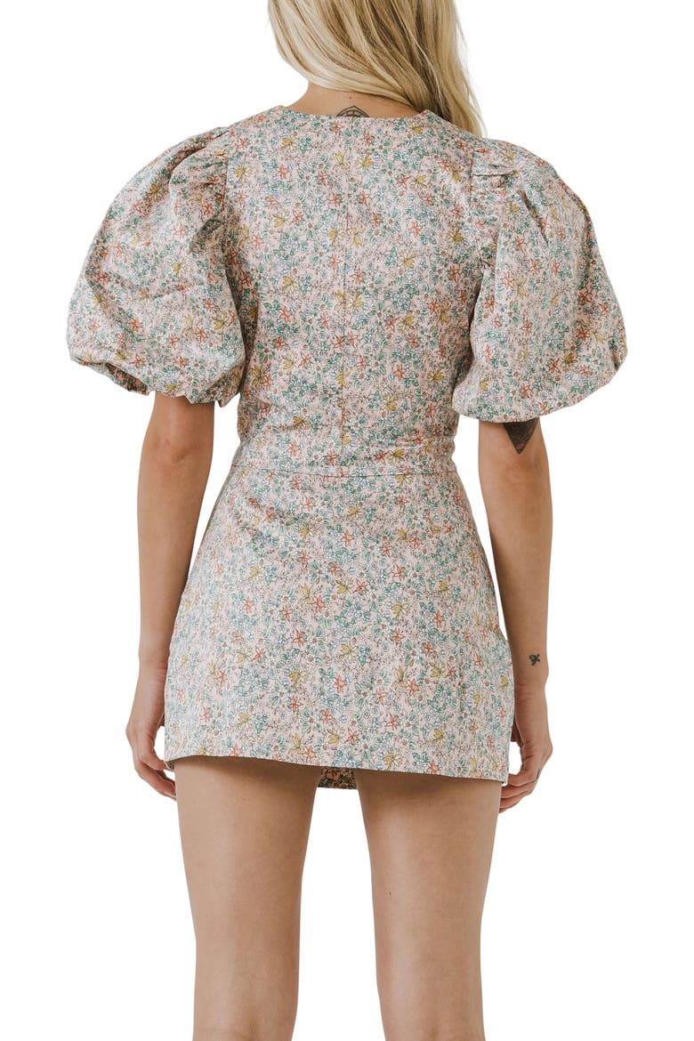 Floral Print Puff Sleeve Crop Top, Alternate, color, PINK MULTI
