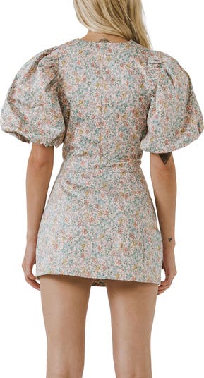 Floral Print Puff Sleeve Crop Top