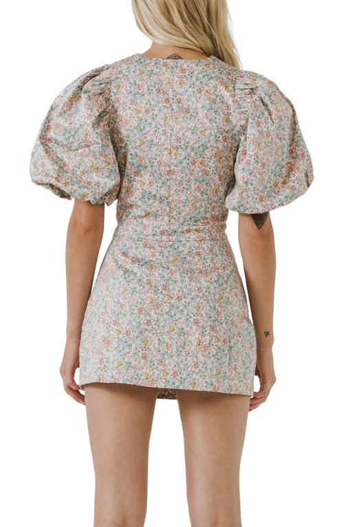 Shop Endless Rose Floral Print Puff Sleeve Crop Top In Pink Multi