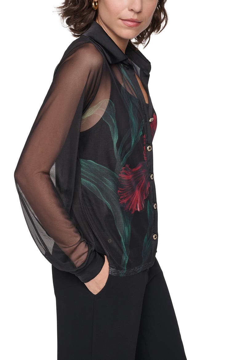 Floral Printed Mesh Shirt, Alternate, color, BLACK/ ADMIRAL RED MULTI