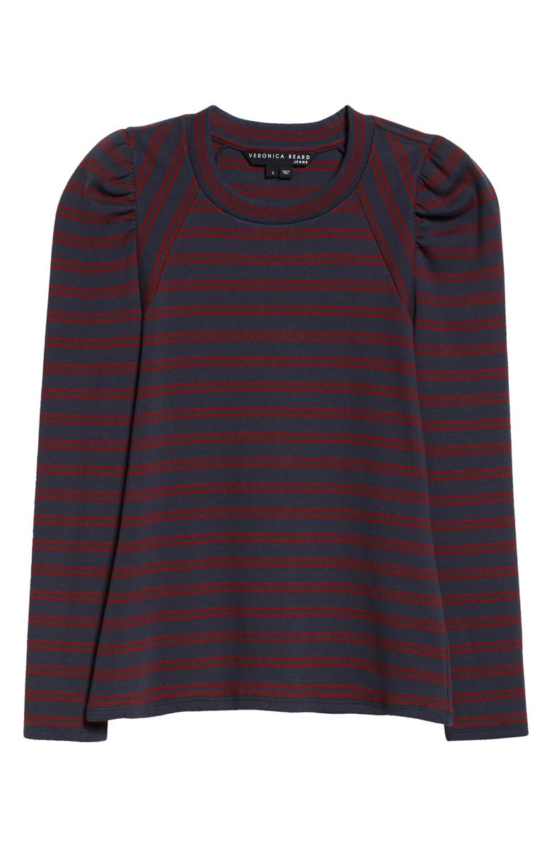 Veronica Beard Delano Stripe Puff Sleeve Cotton Top, Alternate, color, 