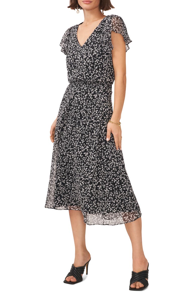 Vince Camuto Smocked Waist Flutter Sleeve Midi Dress, Main, color, 