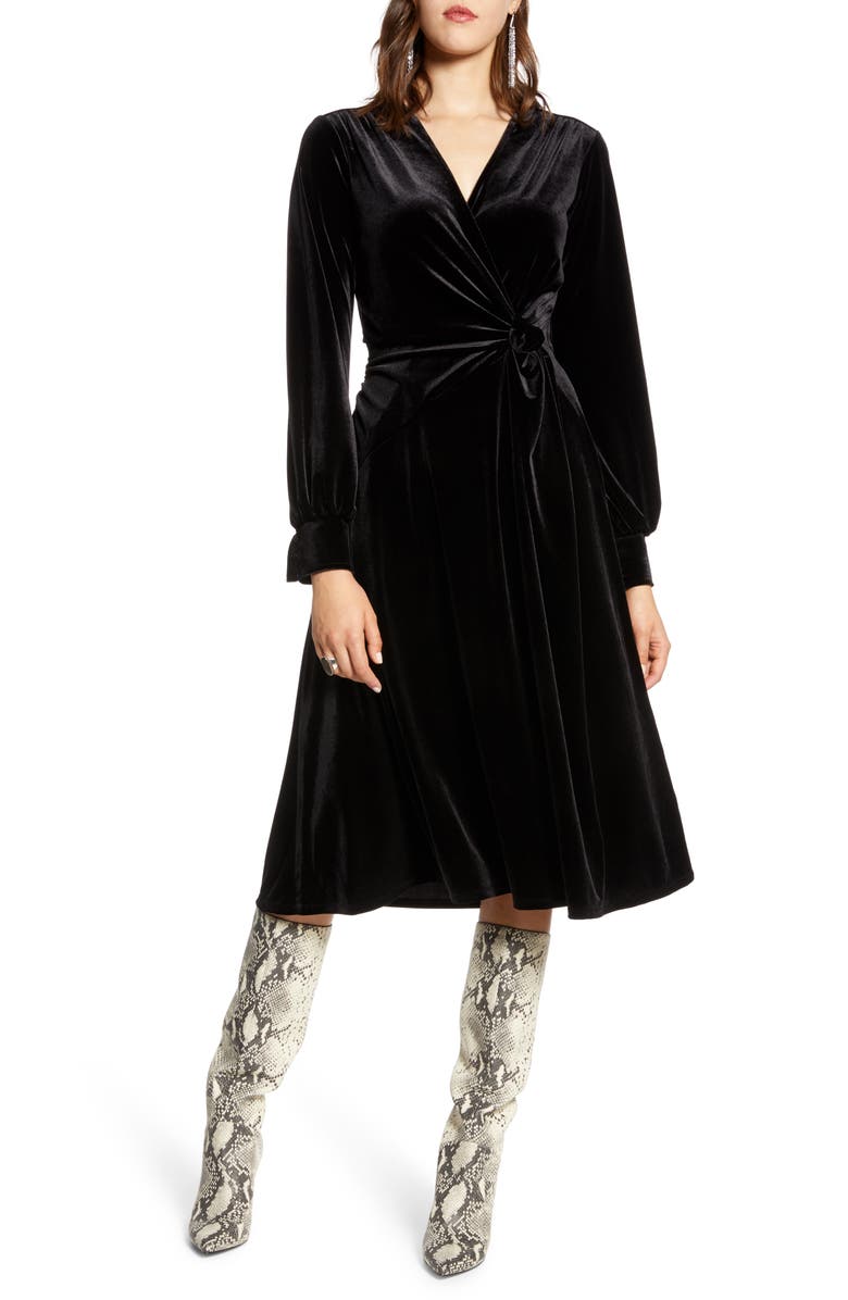 Halogen<sup>®</sup> Velvet Faux Wrap Dress, Main, color, 