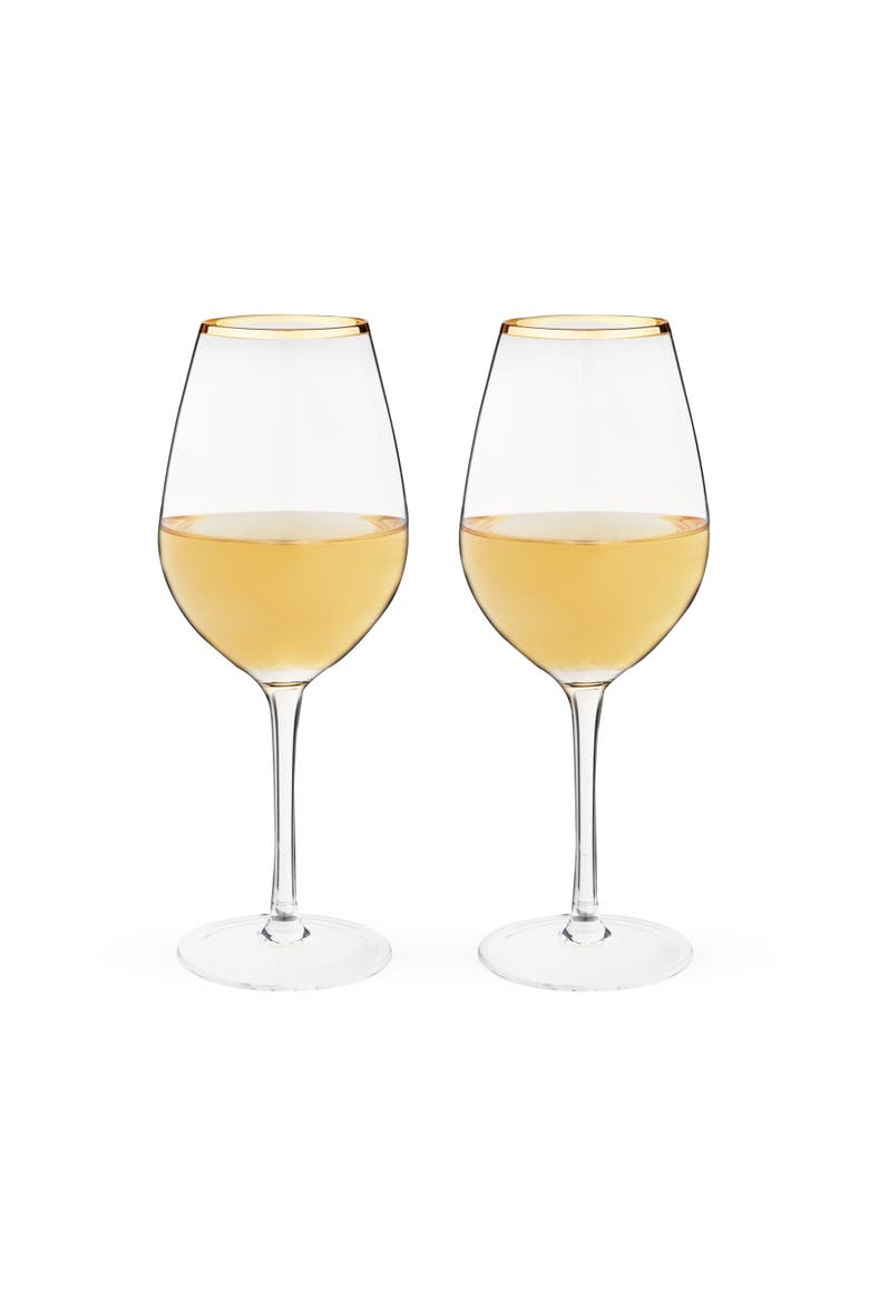 Gilded Stemmed Wine Glasses Set of 2, Main, color, Gold