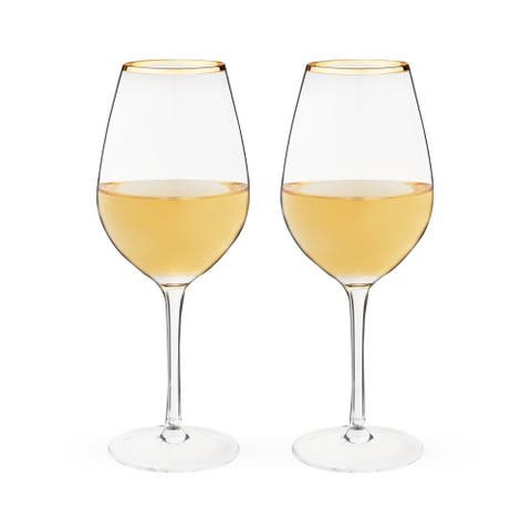 Gilded Stemmed Wine Glasses Set of 2