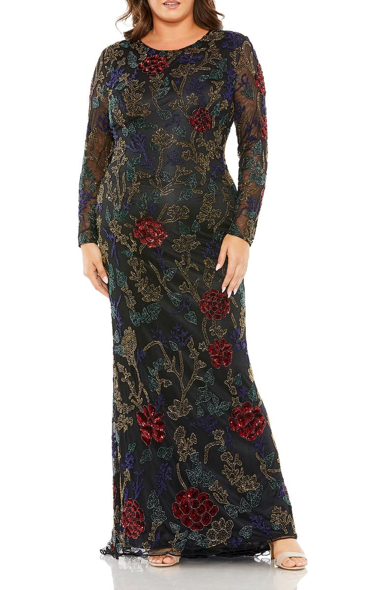 Mac Duggal High Neck Beaded Embellished Gown, Main, color, Black Multi