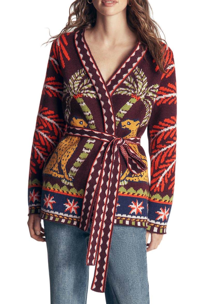Belted Wrap Cardigan, Main, color, DARK CHERRY, PALM