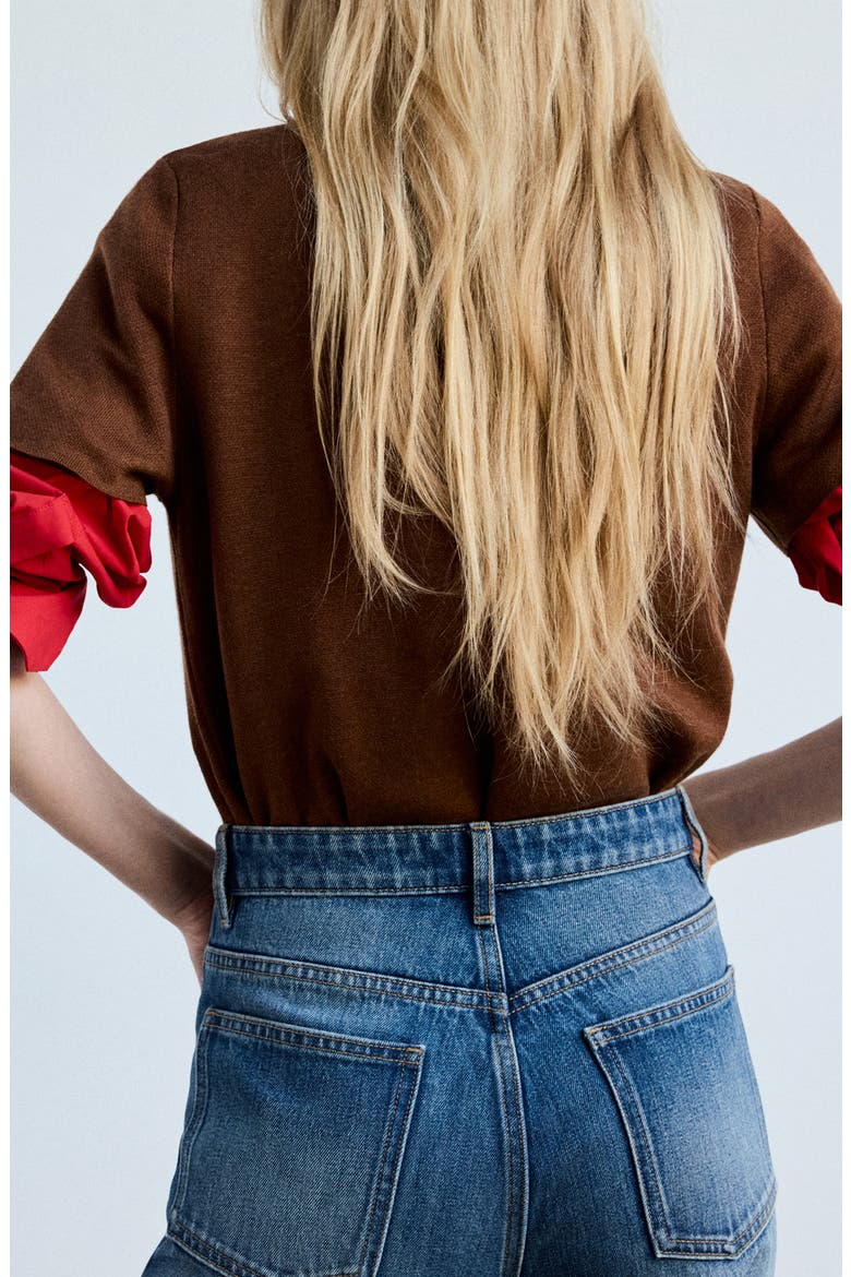 Argyle Short Sleeve Sweater, Alternate, color, BROWN