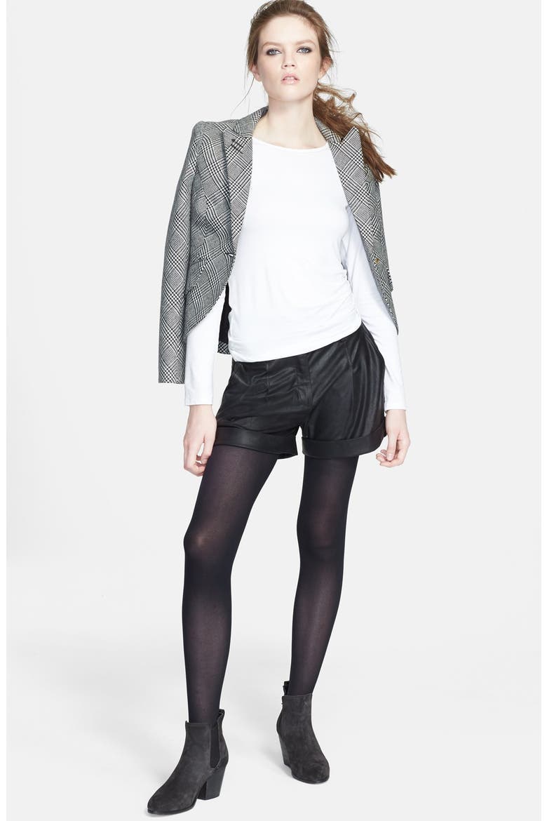 Leather Elbow Patch Houndstooth Jacket, Alternate, color, BLACK/ CREAM/ WHISKEY