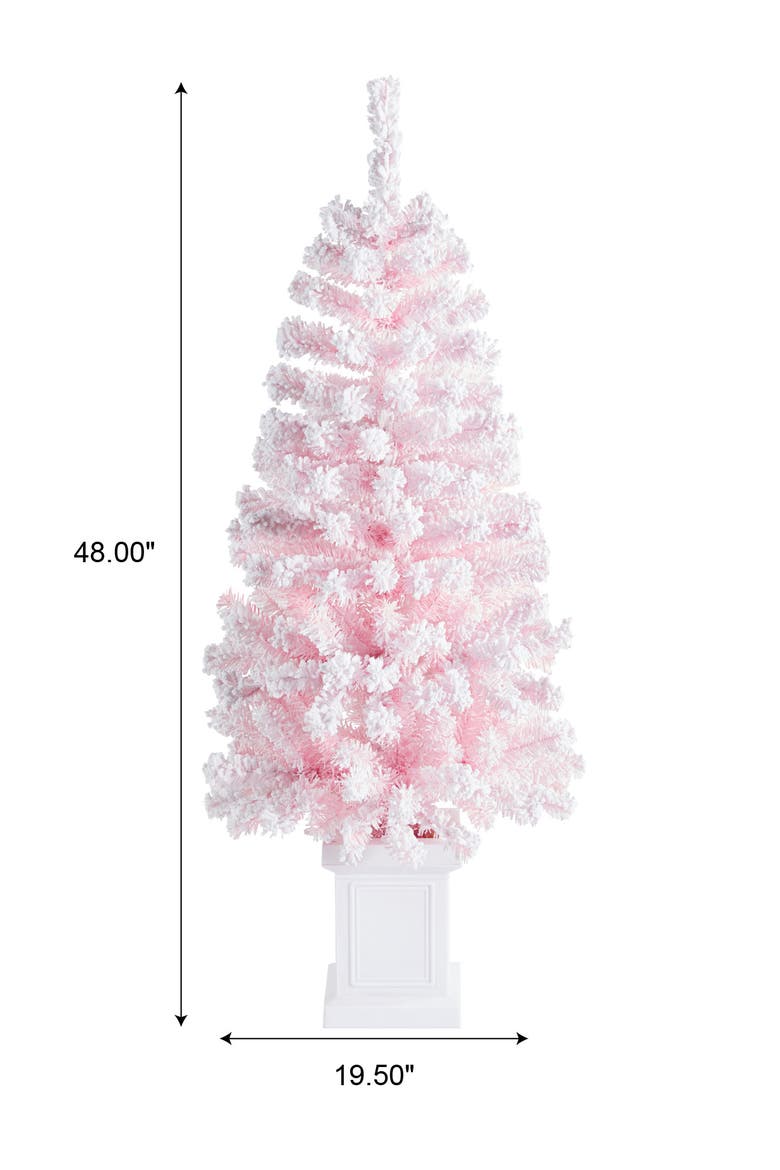 4ft Pre-Lit Flocked Pink Artificial Christmas Porch Tree with 100 LED Lights, Alternate, color, Pink